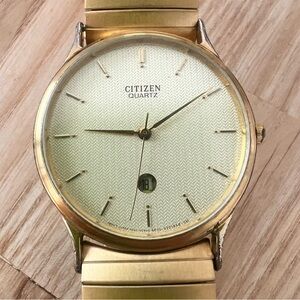 Vintage Citizen quartz mens gold tone expansion band dress watch NEW BATTERY